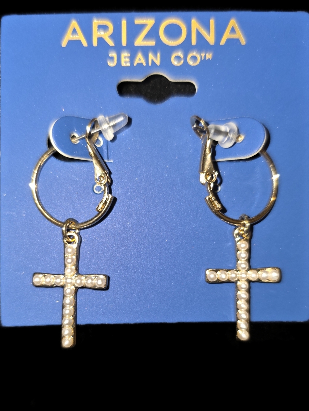 Cross Hoop Earrings with Faux Pearl Accents